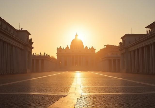 Piazza San Pietro vuota alla luce dell'aurora